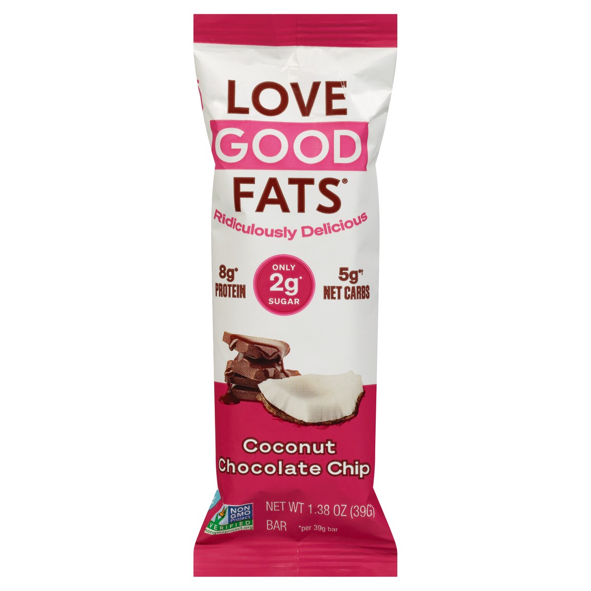 slide 9 of 12, Love Good Fats Coconut Chocolate Chip Protein Bar 1.38 oz, 1.38 oz