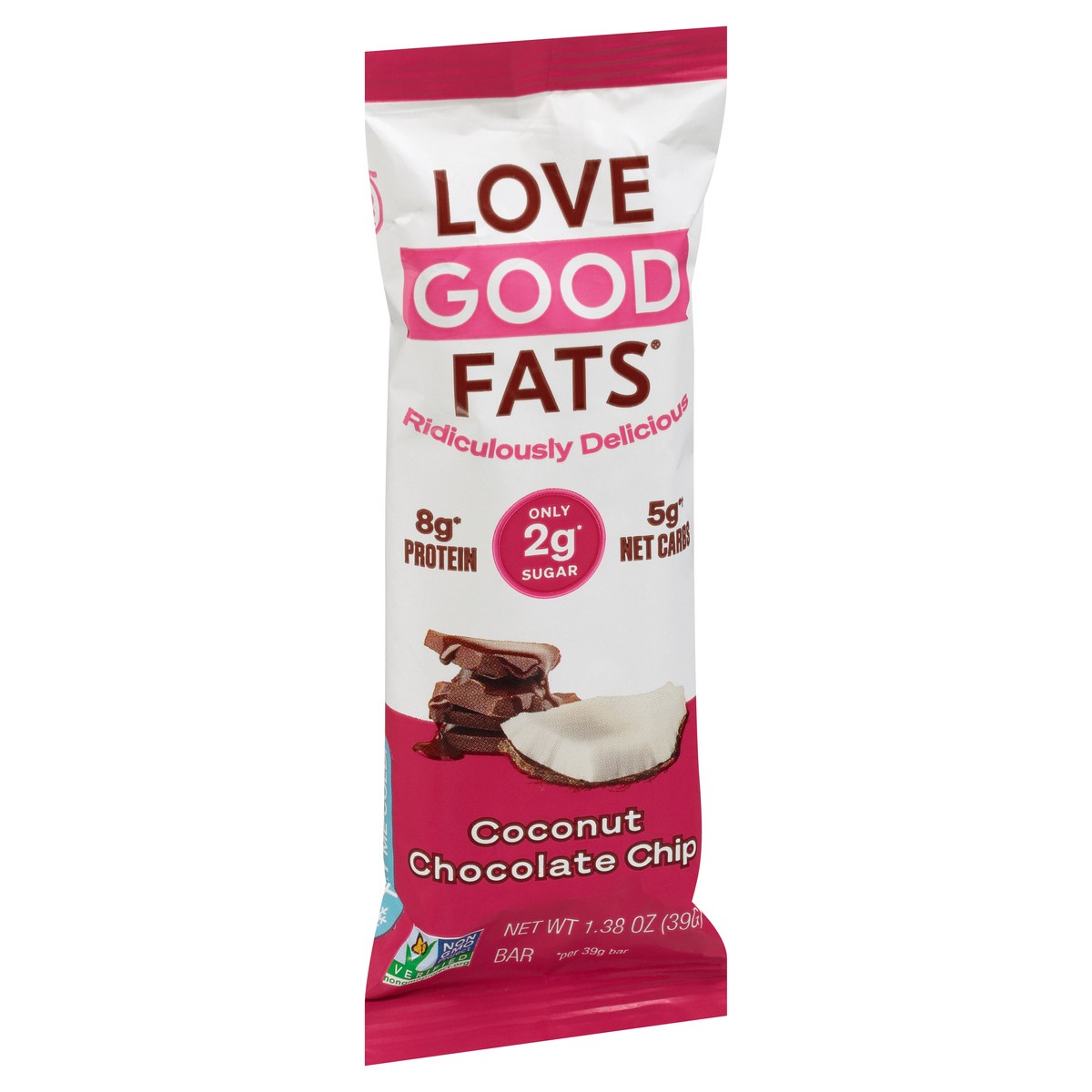 slide 5 of 12, Love Good Fats Coconut Chocolate Chip Protein Bar 1.38 oz, 1.38 oz