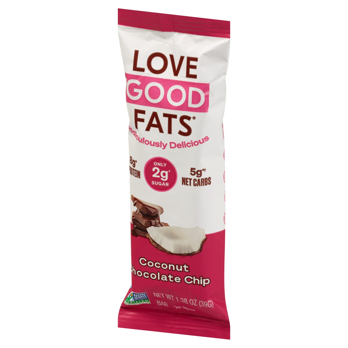 slide 8 of 12, Love Good Fats Coconut Chocolate Chip Protein Bar 1.38 oz, 1.38 oz