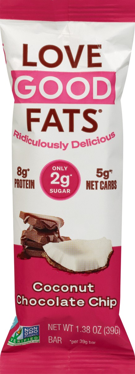 slide 1 of 12, Love Good Fats Coconut Chocolate Chip Protein Bar 1.38 oz, 1.38 oz