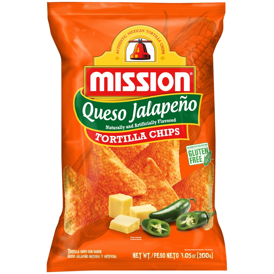 slide 1 of 1, Mission Queso Jalapeno Tortilla Chips, 7.05 oz