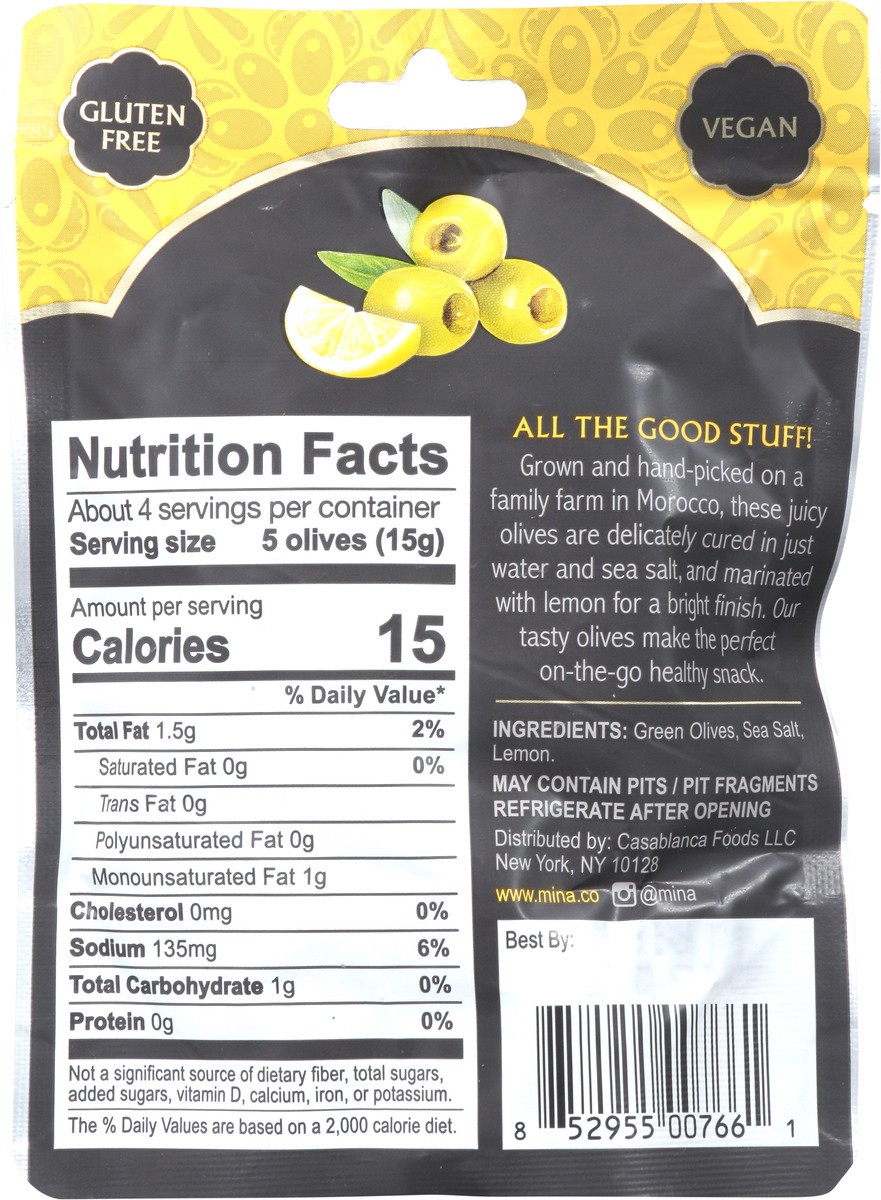 slide 9 of 15, Mina Pitted Green Olives with Lemon 2.11 oz, 2.11 oz