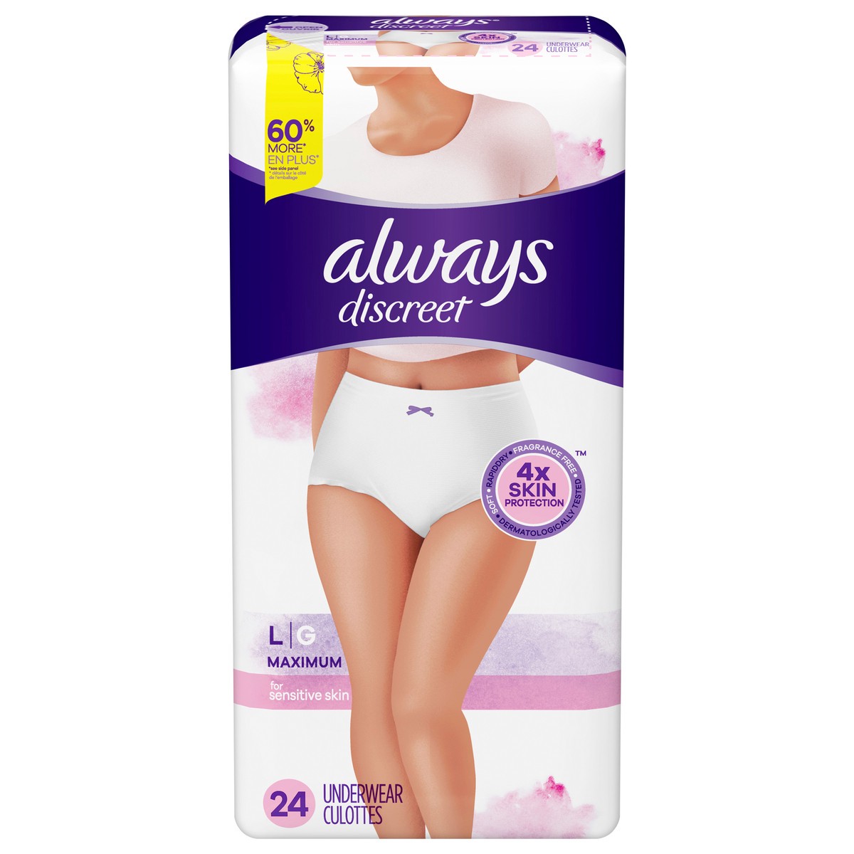 slide 1 of 5, Always Discreet for Sensitive Skin Underwear L, 24 ct