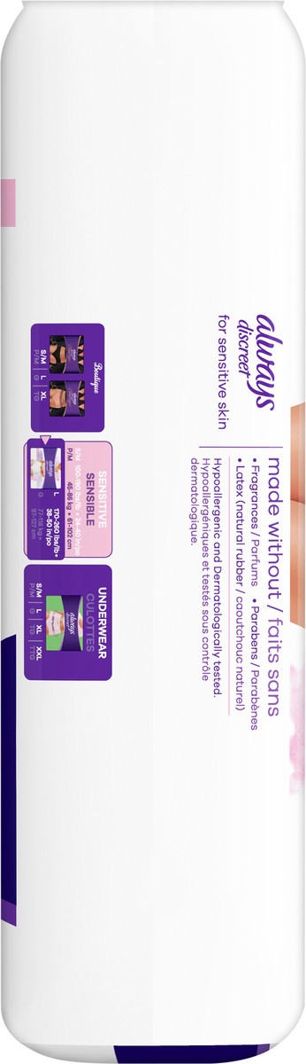 slide 4 of 5, Always Discreet for Sensitive Skin Underwear L, 24 ct