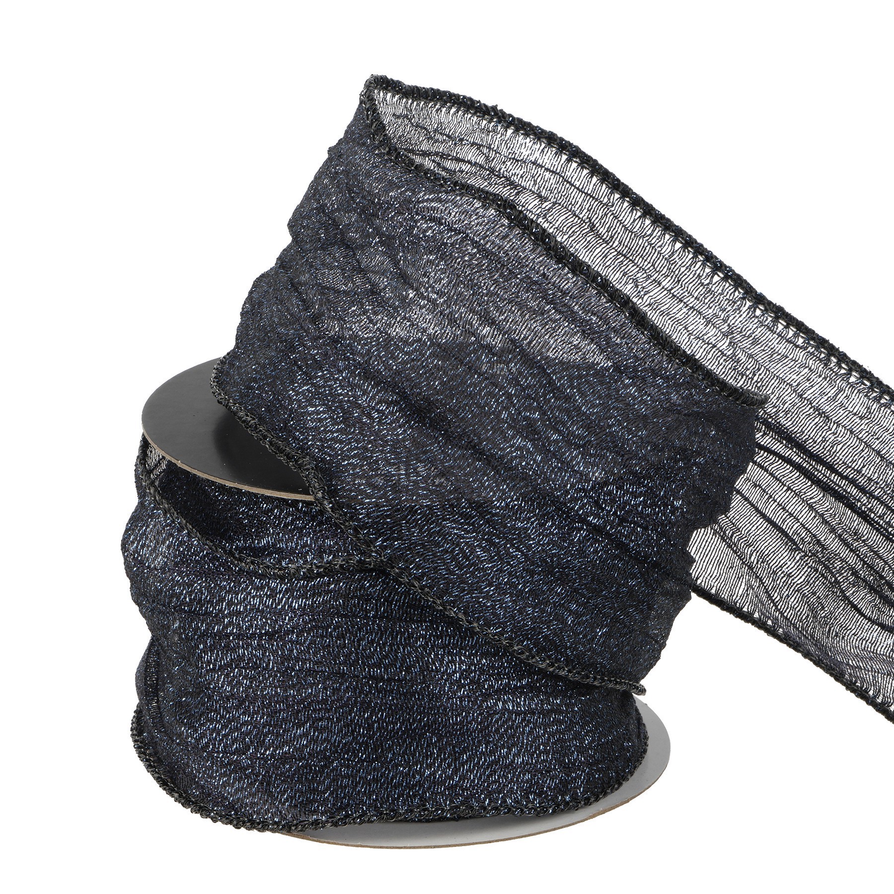 slide 3 of 3, 2.5" X 20ft. Black Metallic Wired Ribbon By Celebrate It Halloween, 2.5 in x 20 ft