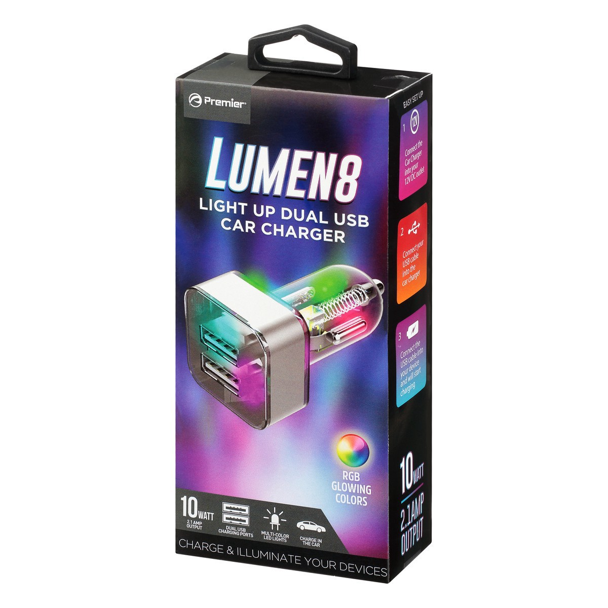 slide 6 of 11, Lumen8 10 Watt Light Up Dual USB Car Charger 1 ea, 1 ct