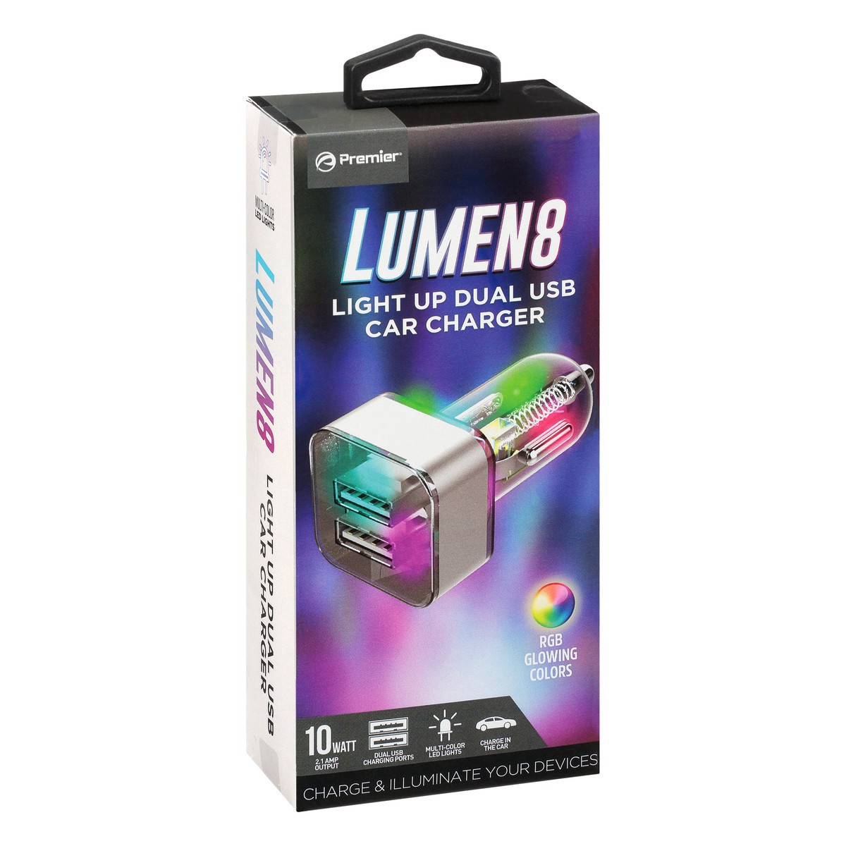 slide 5 of 11, Lumen8 10 Watt Light Up Dual USB Car Charger 1 ea, 1 ct
