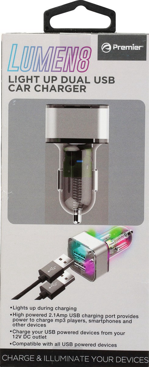 slide 4 of 11, Lumen8 10 Watt Light Up Dual USB Car Charger 1 ea, 1 ct