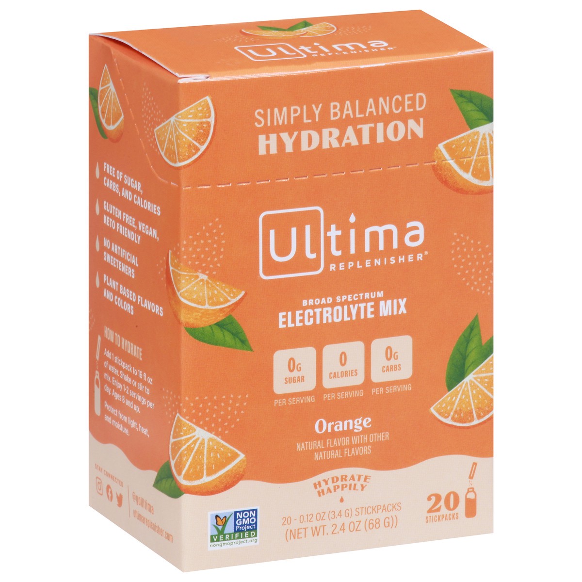 slide 2 of 9, Ultima Electrolyte Mix Stick Packs - Orange, 20 ct