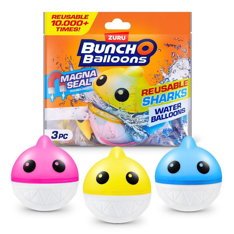 slide 1 of 7, Bunch O Balloons Reusable Shark Printed Water Balloons - 3 pc, 3 ct