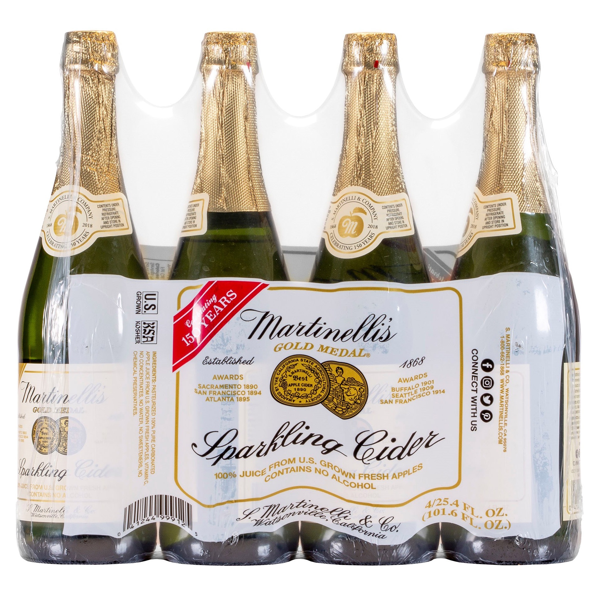 slide 1 of 2, Martinelli's Martinelli Sparkling Cider, 4 ct; 25.4 fl oz
