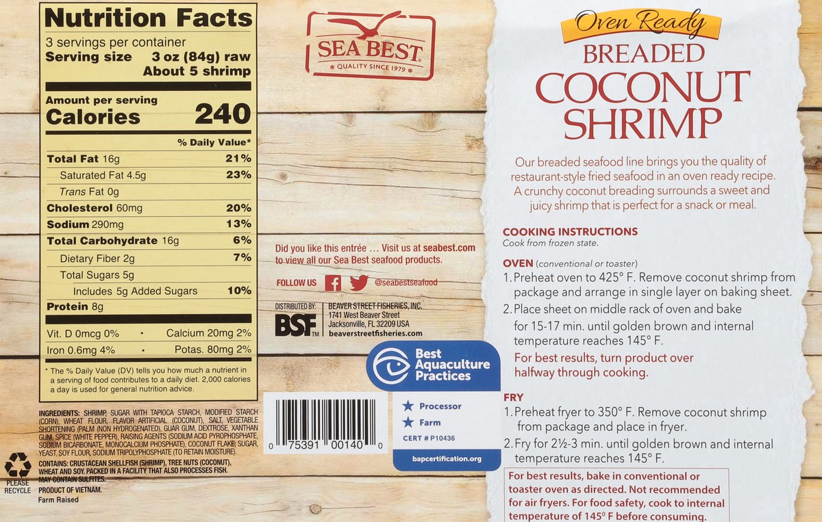 slide 14 of 15, Sea Best Breaded Coconut Shrimp, 9 oz