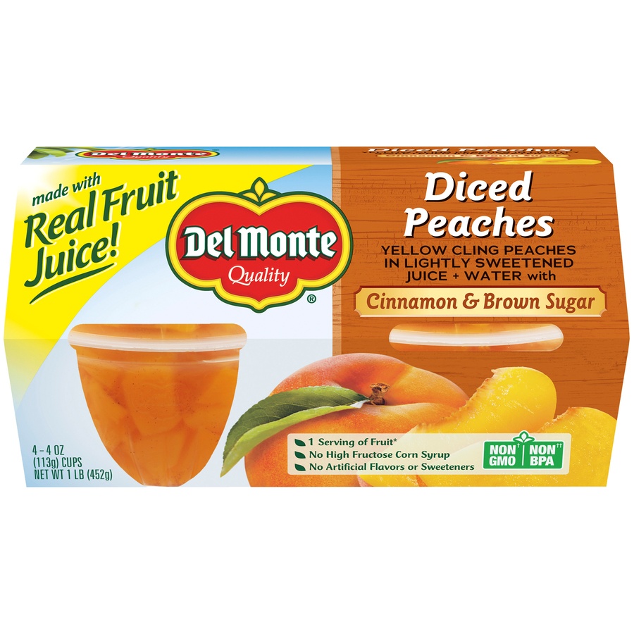 slide 1 of 4, Del Monte Cinnamon & Brown Sugar Diced Peaches, 4 ct; 4 lb