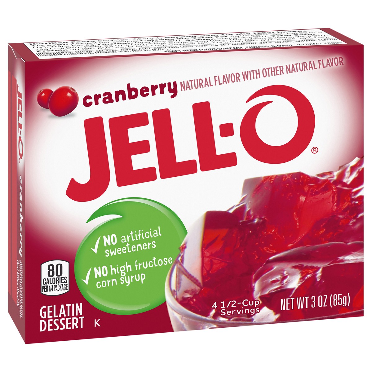 slide 4 of 9, Jell-O Cranberry Artificially Flavored Gelatin Dessert Mix, 3 oz Box, 3 oz