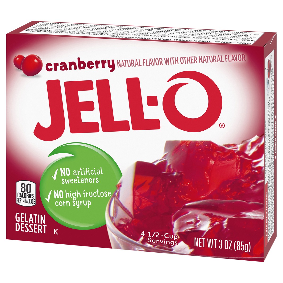 slide 8 of 9, Jell-O Cranberry Artificially Flavored Gelatin Dessert Mix, 3 oz Box, 3 oz