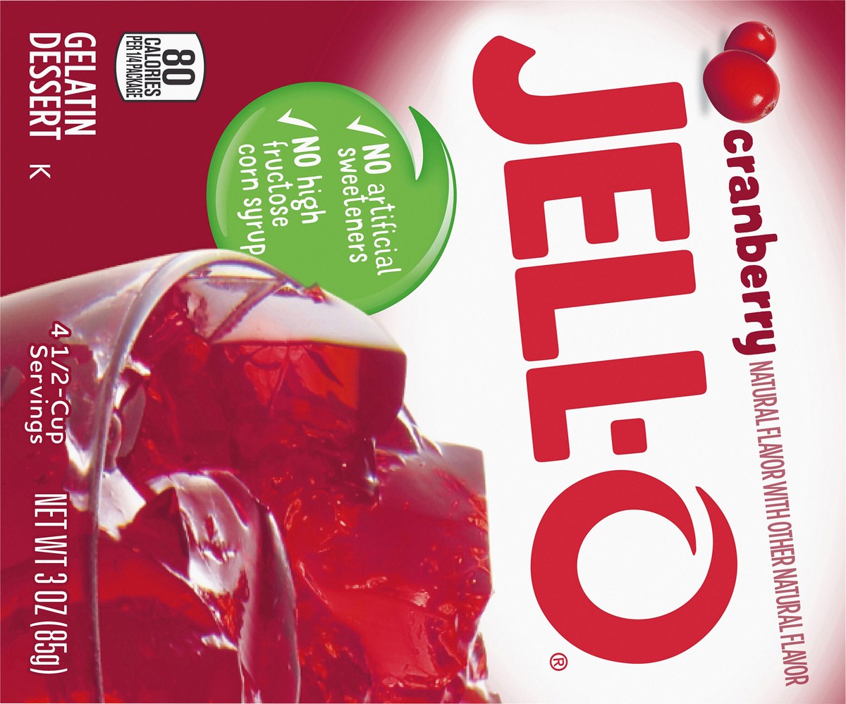 slide 3 of 9, Jell-O Cranberry Artificially Flavored Gelatin Dessert Mix, 3 oz Box, 3 oz