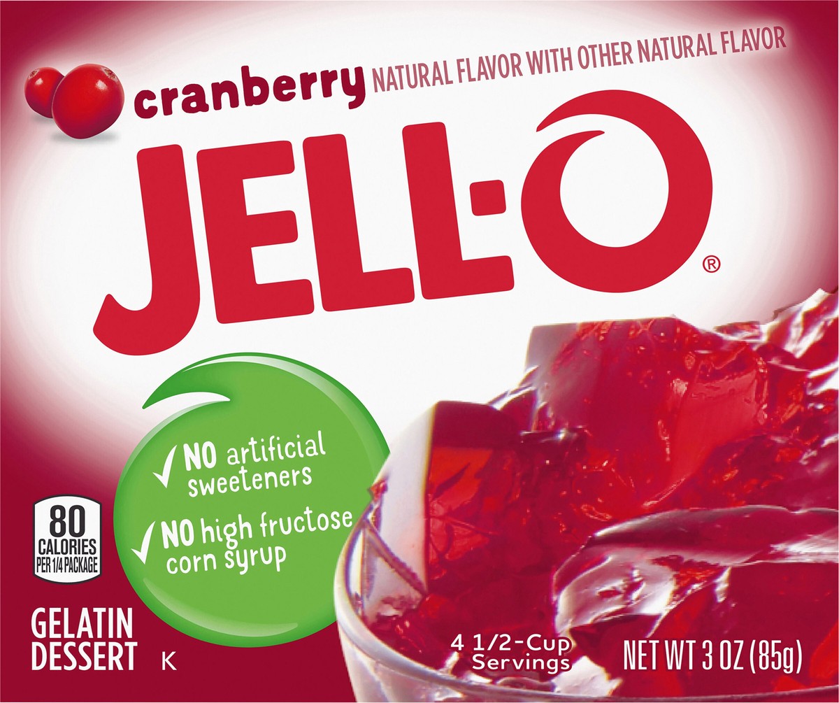 slide 9 of 9, Jell-O Cranberry Artificially Flavored Gelatin Dessert Mix, 3 oz Box, 3 oz