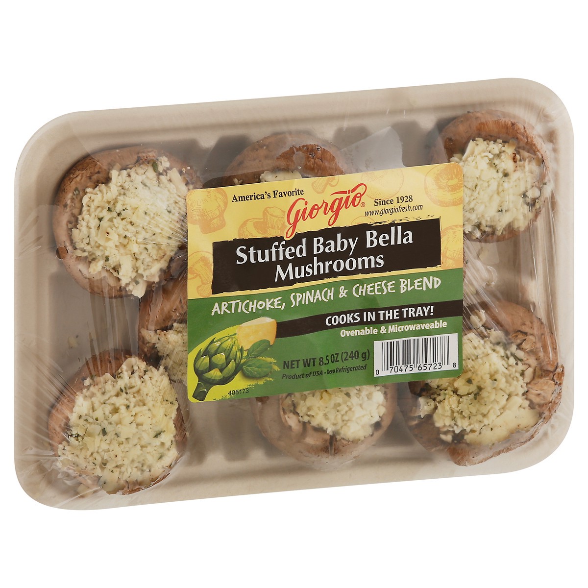 slide 5 of 9, Giorgio Artichoke, Spinach & Cheese Blend Stuffed Baby Bella Mushrooms 8.5 oz, 8.5 oz