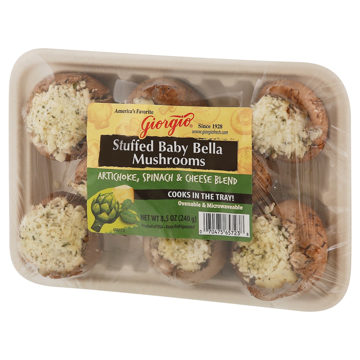 slide 4 of 9, Giorgio Artichoke, Spinach & Cheese Blend Stuffed Baby Bella Mushrooms 8.5 oz, 8.5 oz