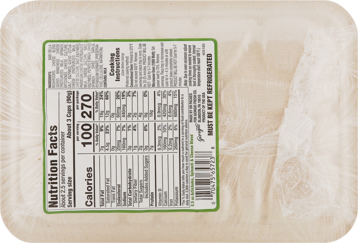 slide 3 of 9, Giorgio Artichoke, Spinach & Cheese Blend Stuffed Baby Bella Mushrooms 8.5 oz, 8.5 oz