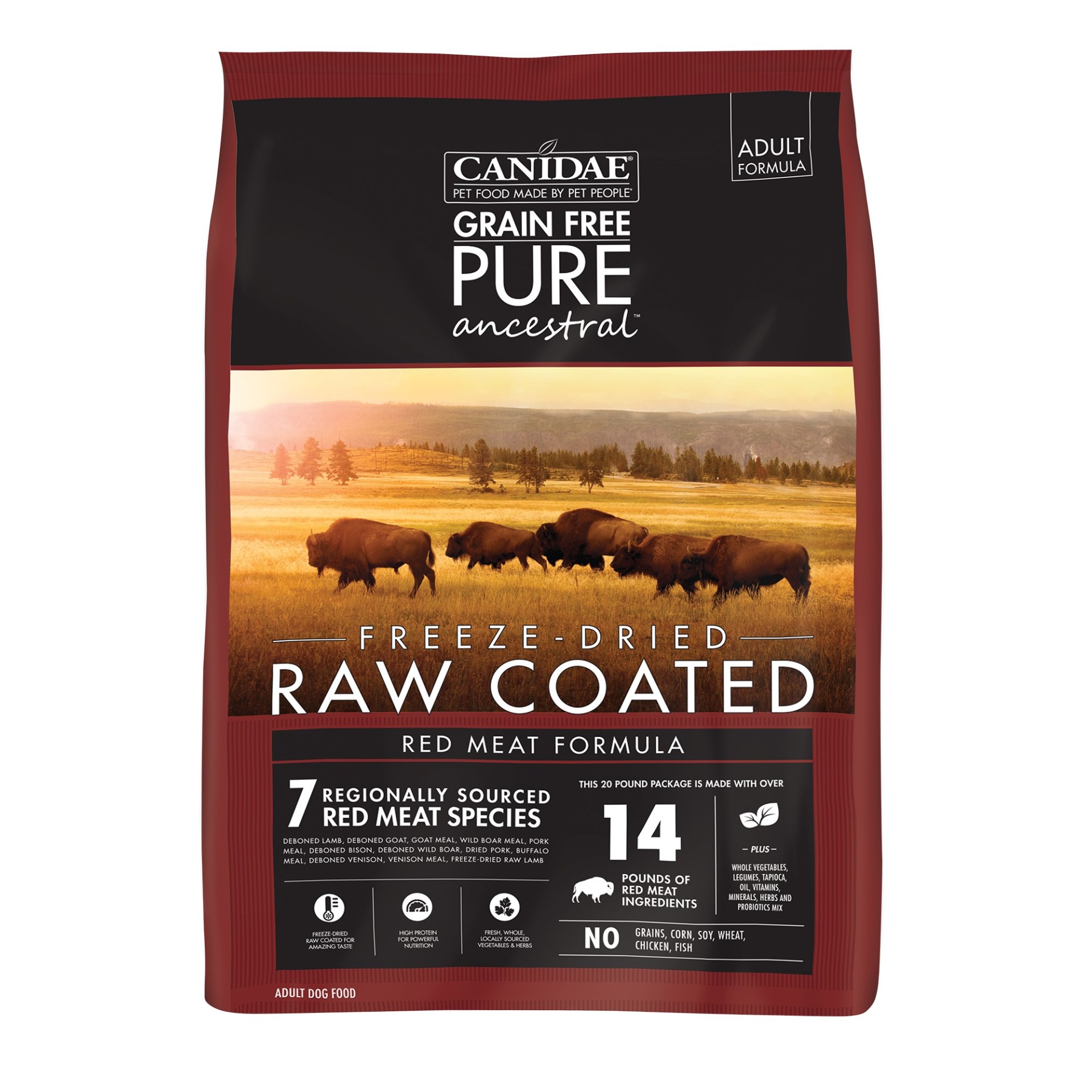 slide 1 of 1, CANIDAE PURE Ancestral Raw Coated Red Meat Formula Dry Dog Food, 20 lb