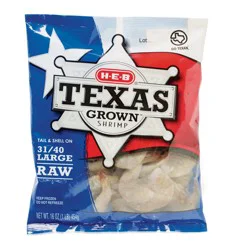 H-E-B Texas Grown Shell-On Tail-On Large Raw Frozen Shrimp, 31 - 40 ct/lb