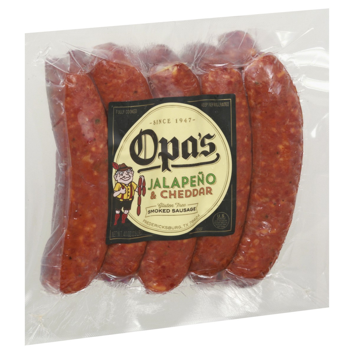 slide 8 of 10, Opa's Smoked Sausage, Jalapeno & Cheddar, 40 oz