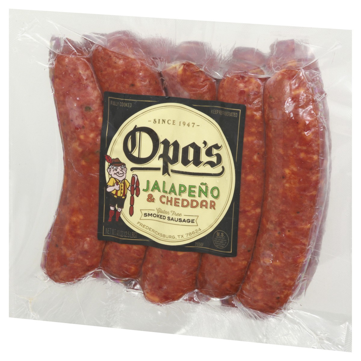 slide 10 of 10, Opa's Smoked Sausage, Jalapeno & Cheddar, 40 oz