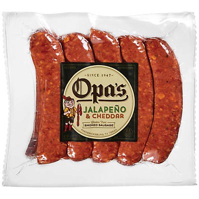 slide 1 of 10, Opa's Smoked Sausage, Jalapeno & Cheddar, 40 oz