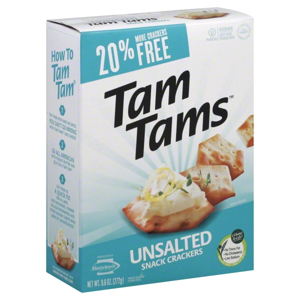 slide 1 of 1, Manischewitz Tam Tams Unsalted Snack Crackers, 9.6 oz