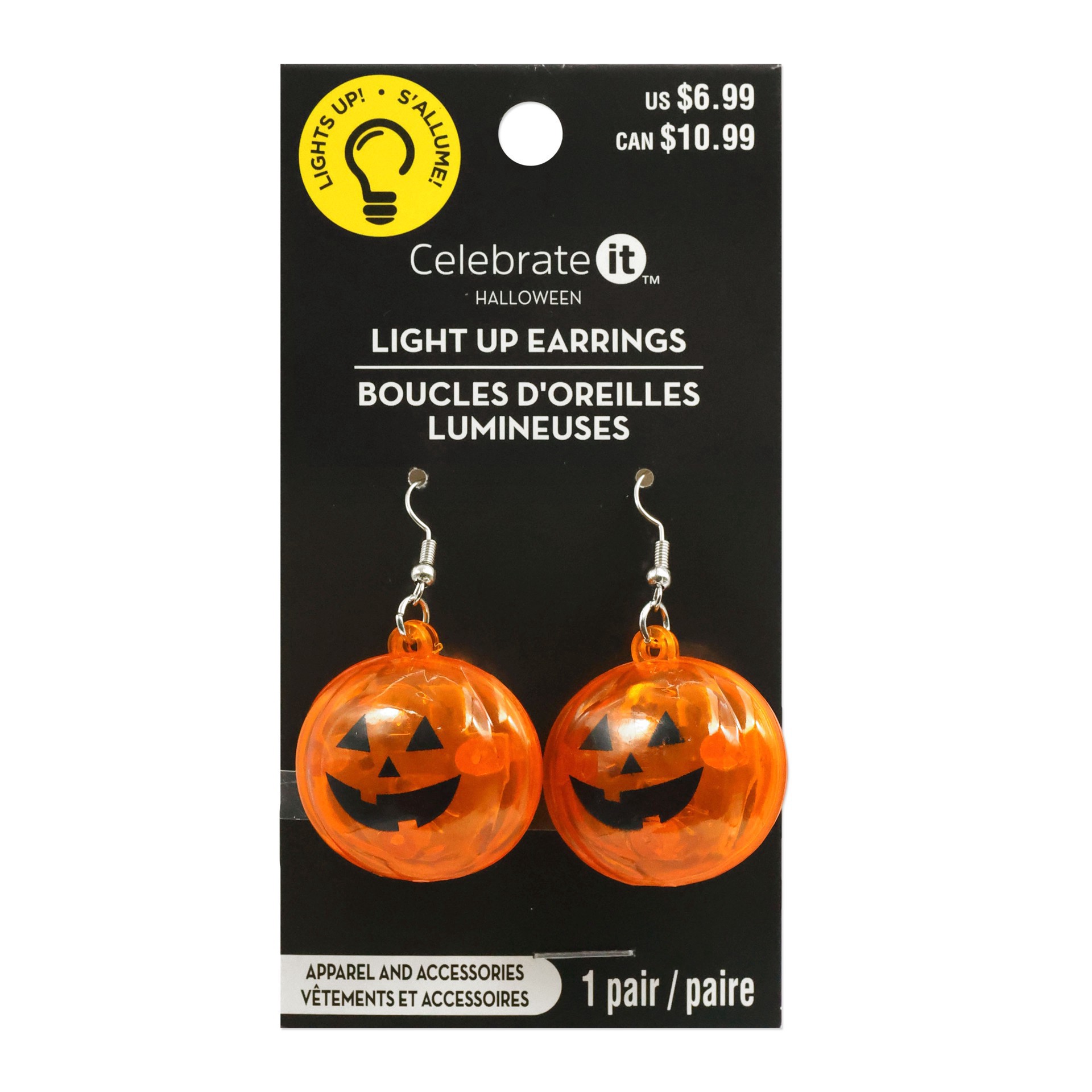 slide 2 of 4, Light-Up Pumpkin Earrings By Celebrate It, adult