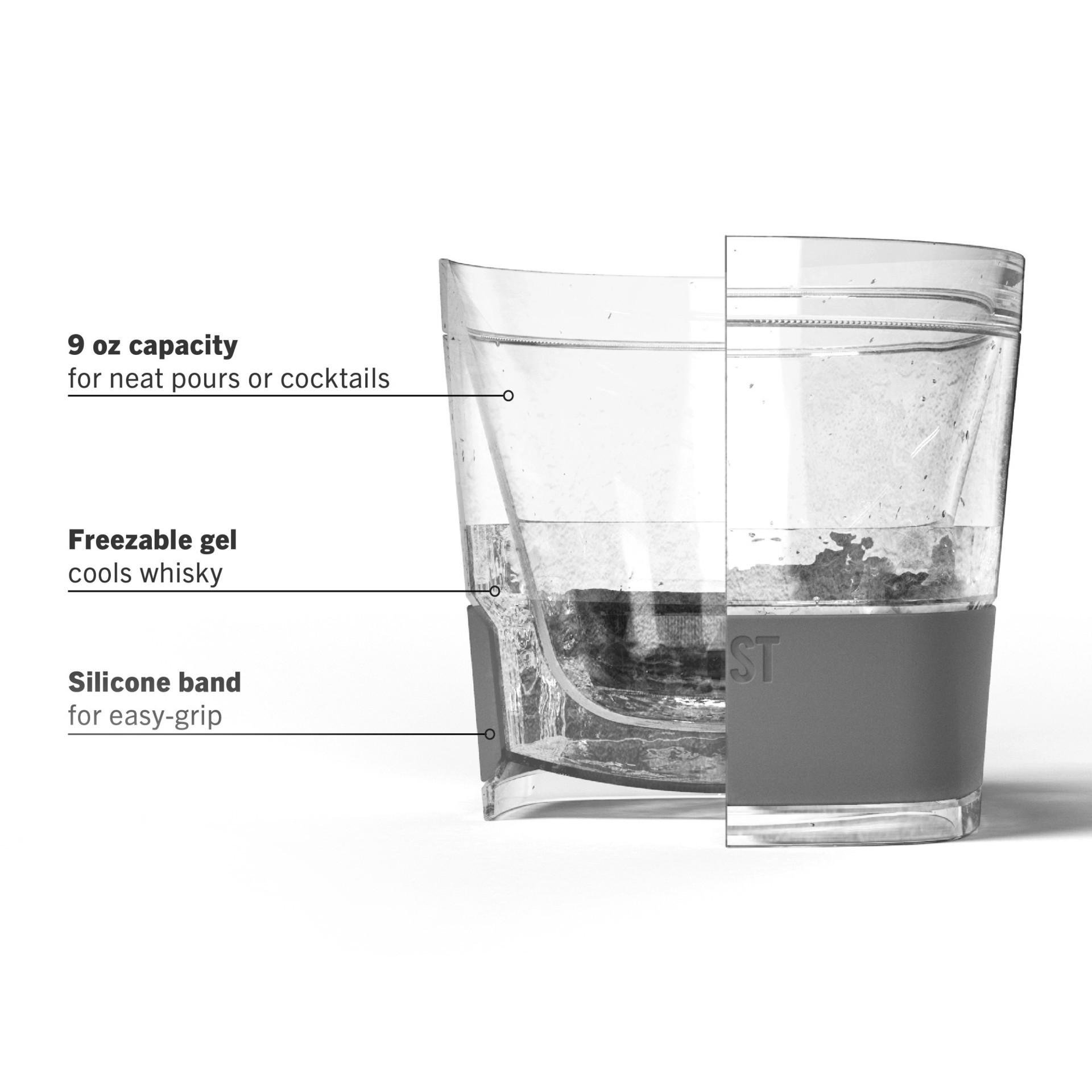 slide 5 of 5, Host Freeze Cooling Cups for Whiskey, Bourbon, and Scotch, Plastic Freezer Gel Chiller Double Wall Tumblers Set of 2, Smoke, 1 ct