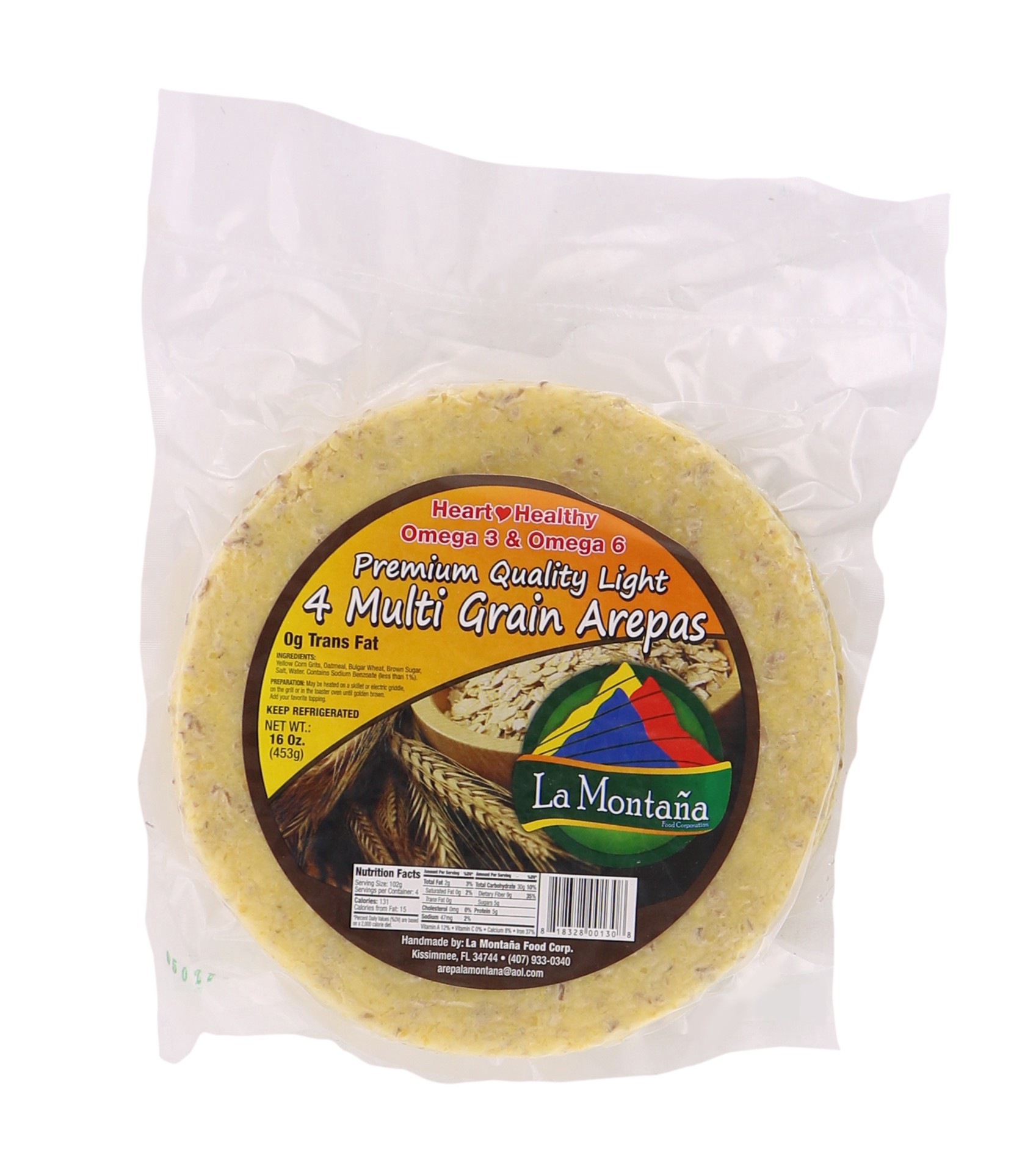 slide 1 of 1, La Montana Premium Quality Light 4 Multi Grain Arepas, 16 oz