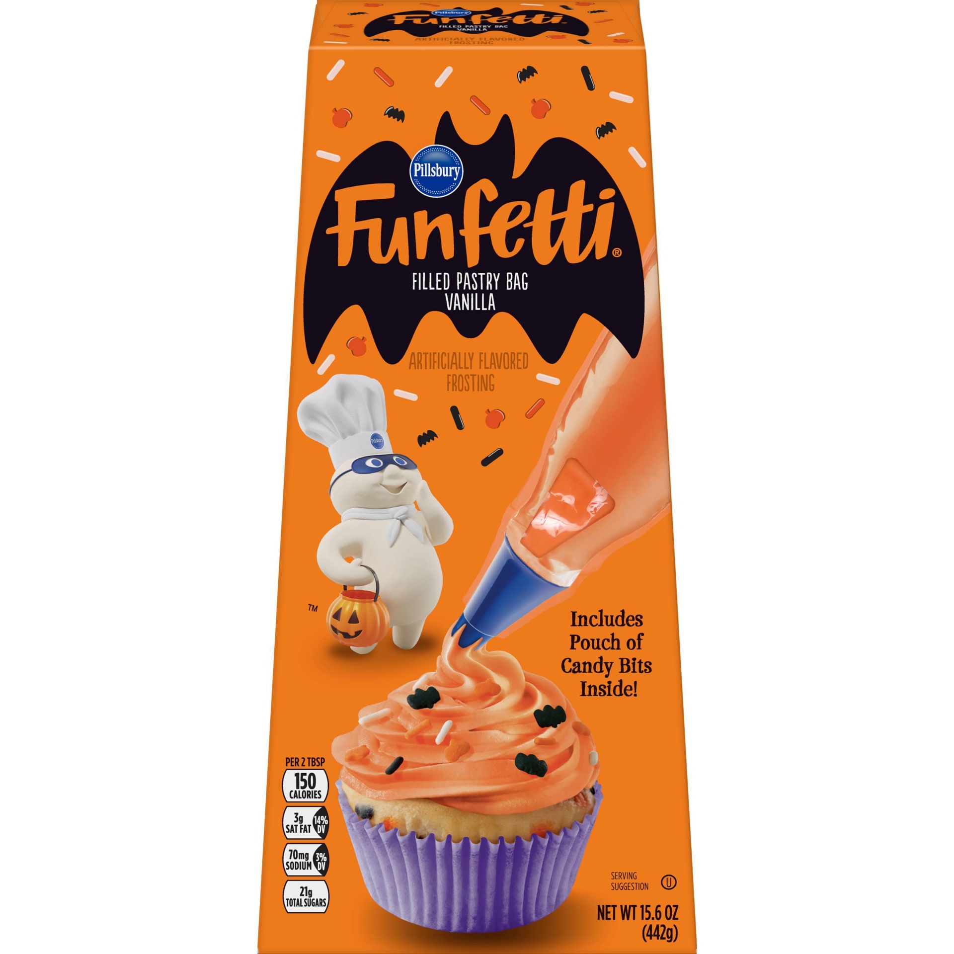 slide 1 of 1, Pillsbury Halloween Funfetti Vanilla Filled Pastry Bag, 15.6 oz