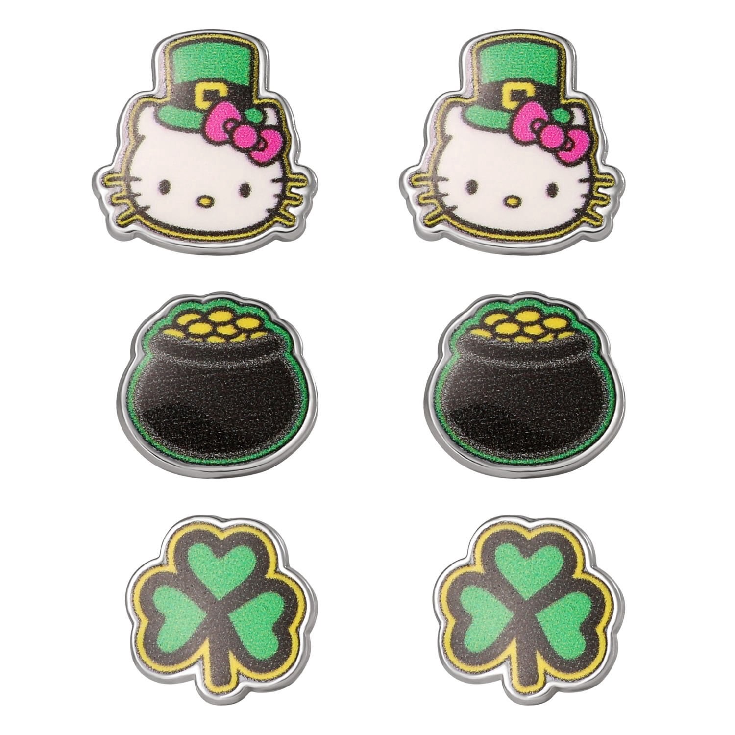 slide 2 of 3, Hello Kitty St. Patrick's Day Stud Earrings Set, 3 Ct, 1 ct
