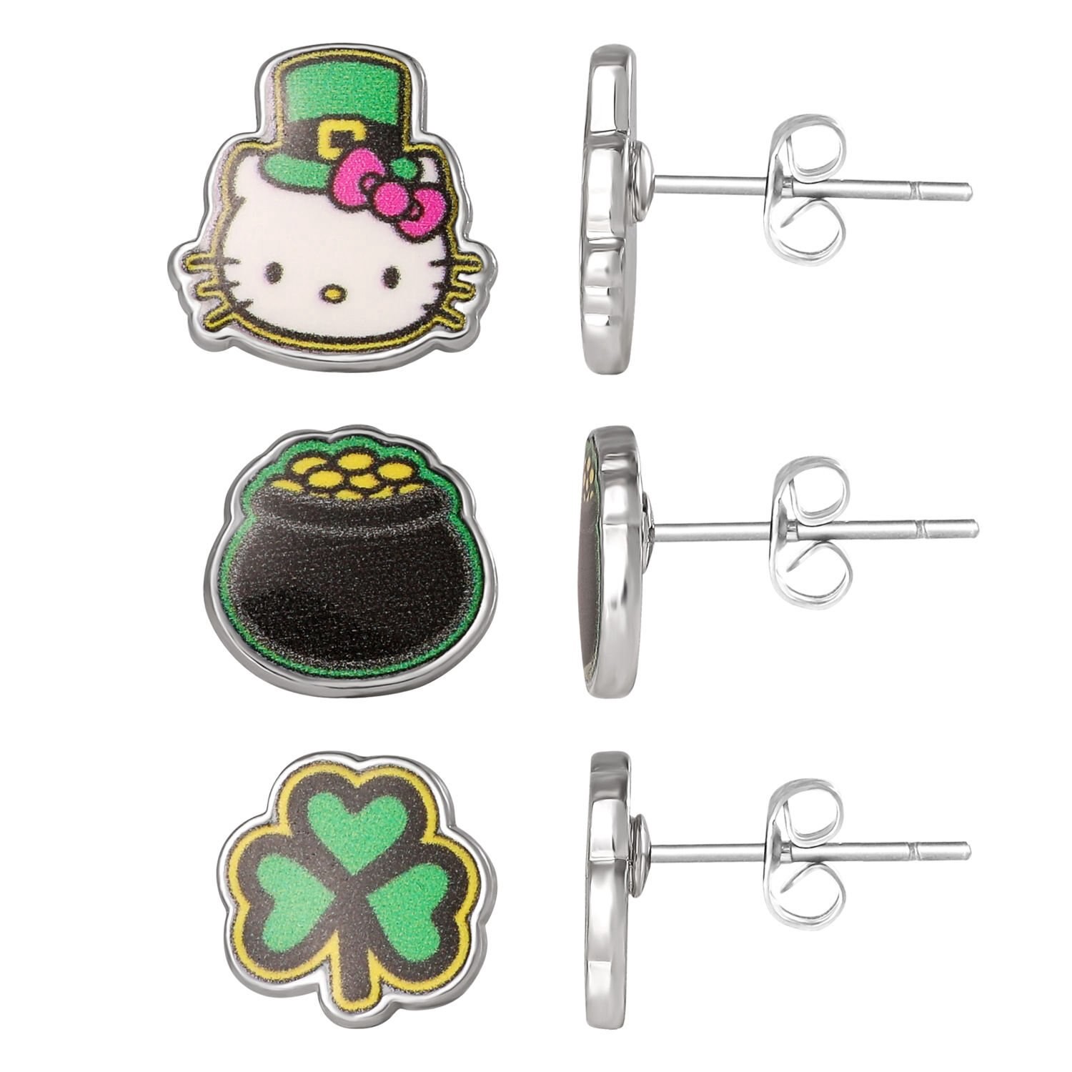 slide 3 of 3, Hello Kitty St. Patrick's Day Stud Earrings Set, 3 Ct, 1 ct
