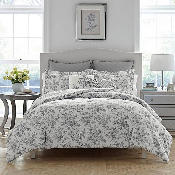 slide 1 of 3, Laura Ashley Annalise Reversible Full/Queen Comforter Set - Grey, 1 ct