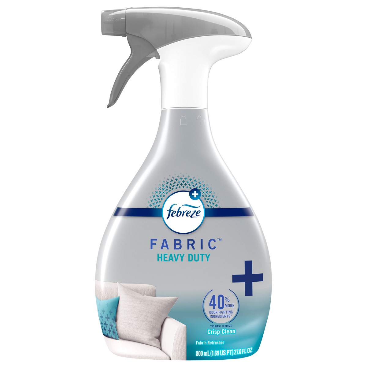 slide 1 of 13, Febreze Fabric Spray Air Freshener, Odor-Fighting Fabric Refresher, Heavy Duty Crisp Clean, 27 oz, 1.69 pt