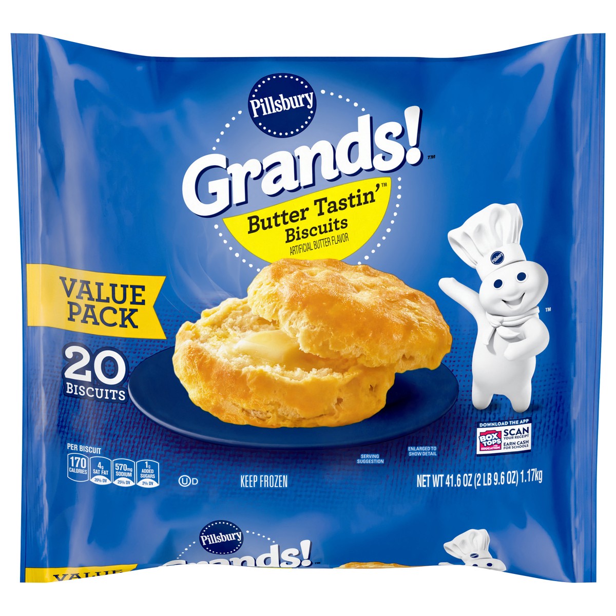 slide 1 of 15, Grands! Butter Tastin' Frozen Biscuits, Value Pack, 20 ct., 41.6 oz., 20 ct