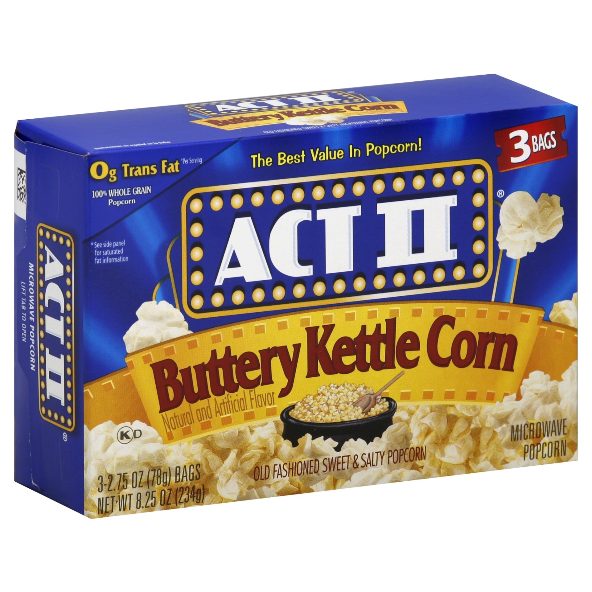slide 1 of 1, ACT II Buttery Kettle Corn Microwave Popcorn, 3 ct; 2.75 oz
