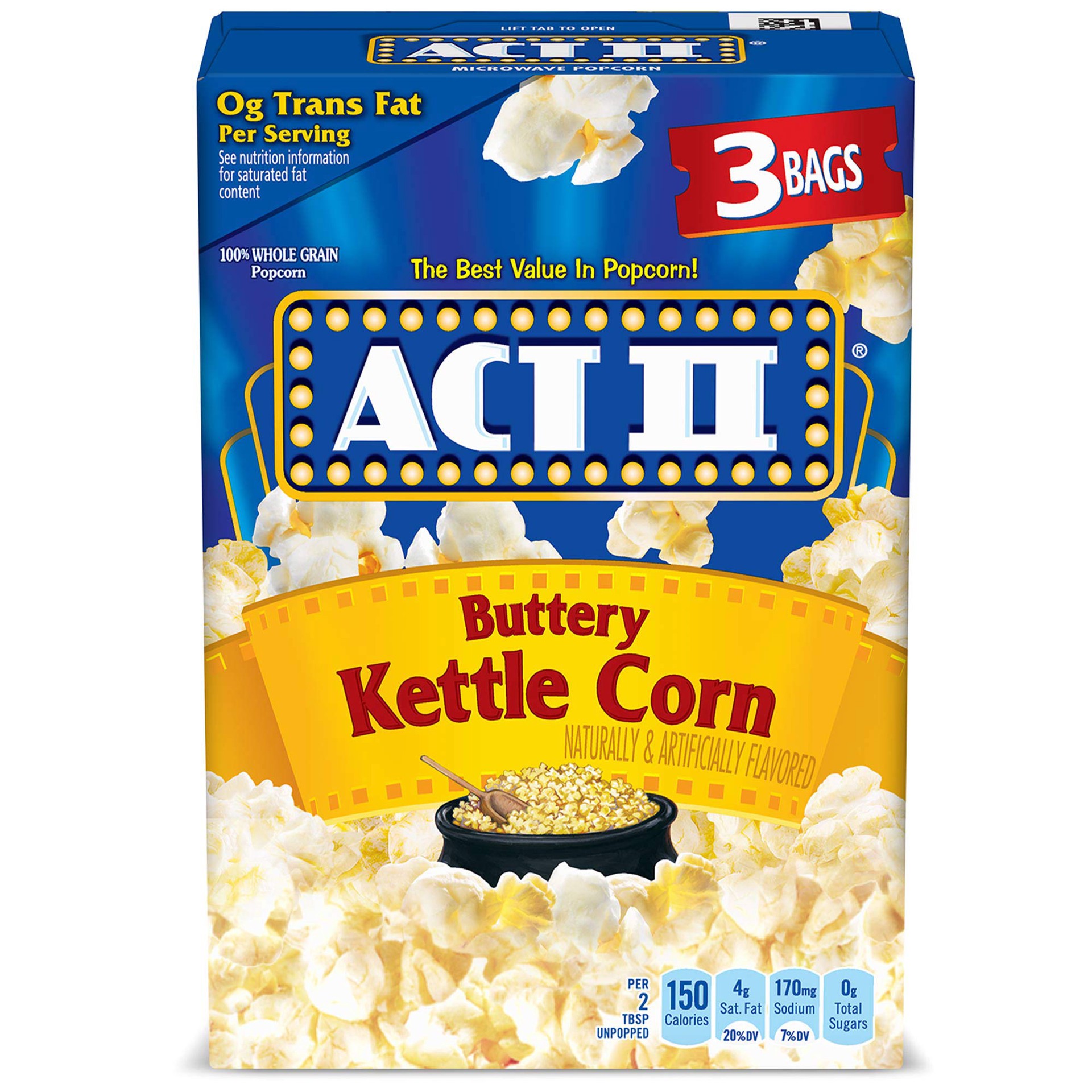 slide 1 of 5, Act II Buttery Kettle Corn Microwave Popcorn, 2.75 oz., 3-Count Bags, 3 ct