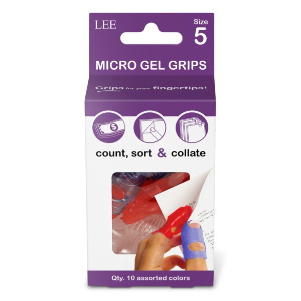slide 1 of 10, LEE Tippi Small Micro-Gel Fingertip Grips, Size 5 - Assorted (10 Per Pack), 10 ct