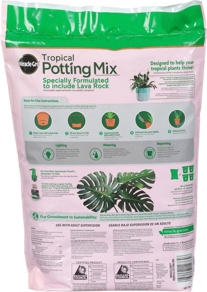 slide 5 of 9, Miracle-Gro Tropical Potting Mix 6 qt, 6 qt
