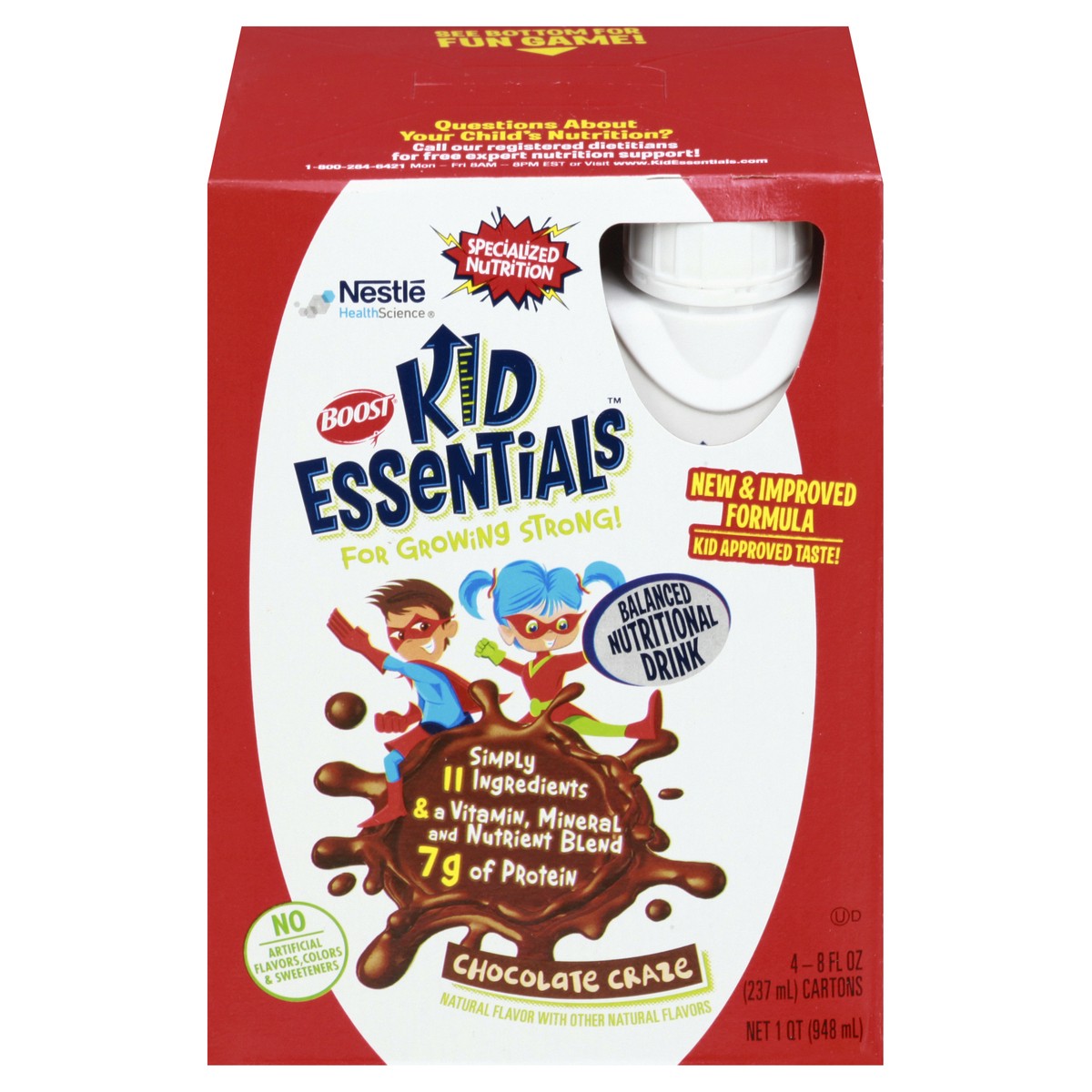 slide 1 of 5, BOOST Kid Essentials Balanced Nutritional Drink for Children, Chocolate Craze, 8 fl oz (Pack of 4), 32 fl oz