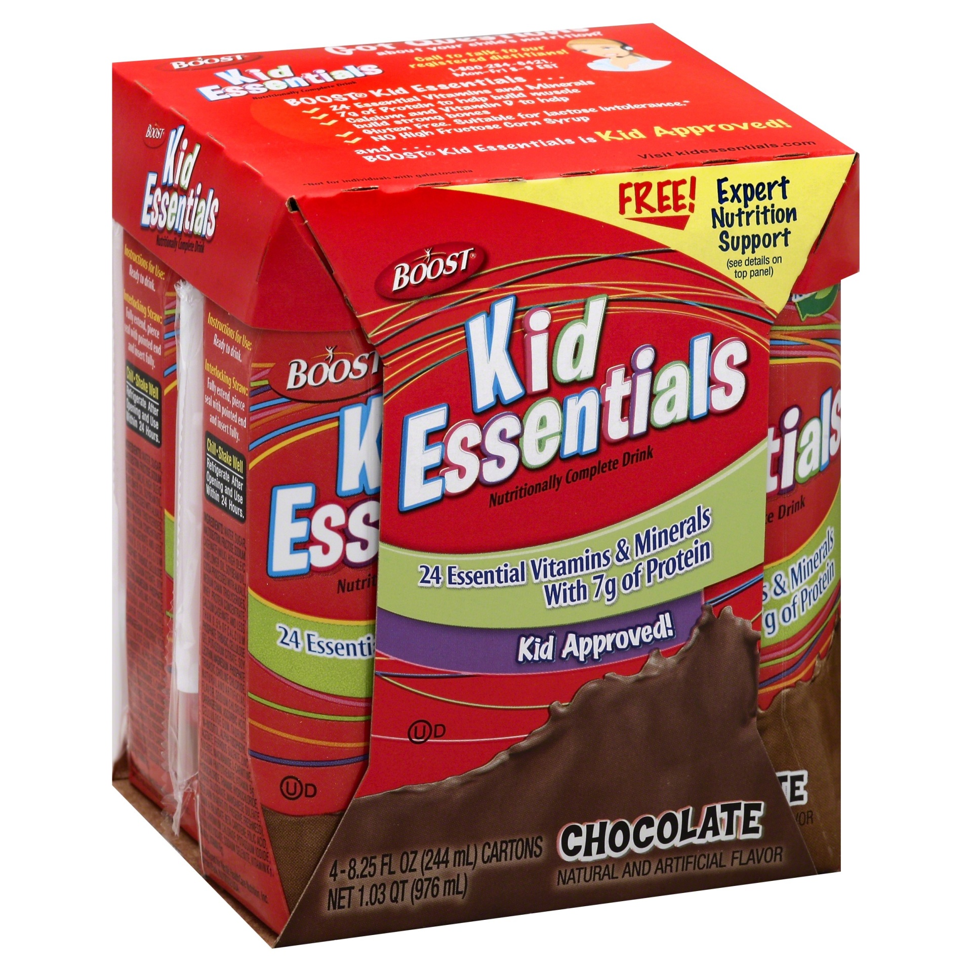 slide 1 of 5, Boost Kid Essentials Chocolate Nutritionally Complete Drink, 4 ct; 8.25 fl oz