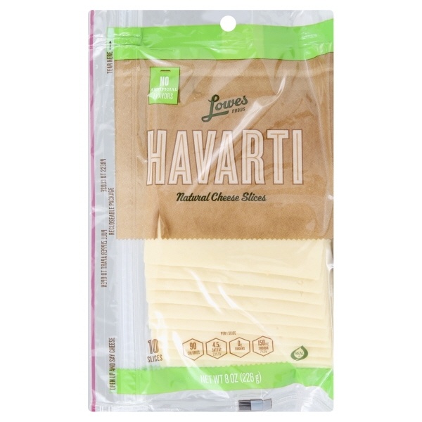 slide 1 of 1, Lowes Foods Natural Havarti Cheese Slices, 8 oz