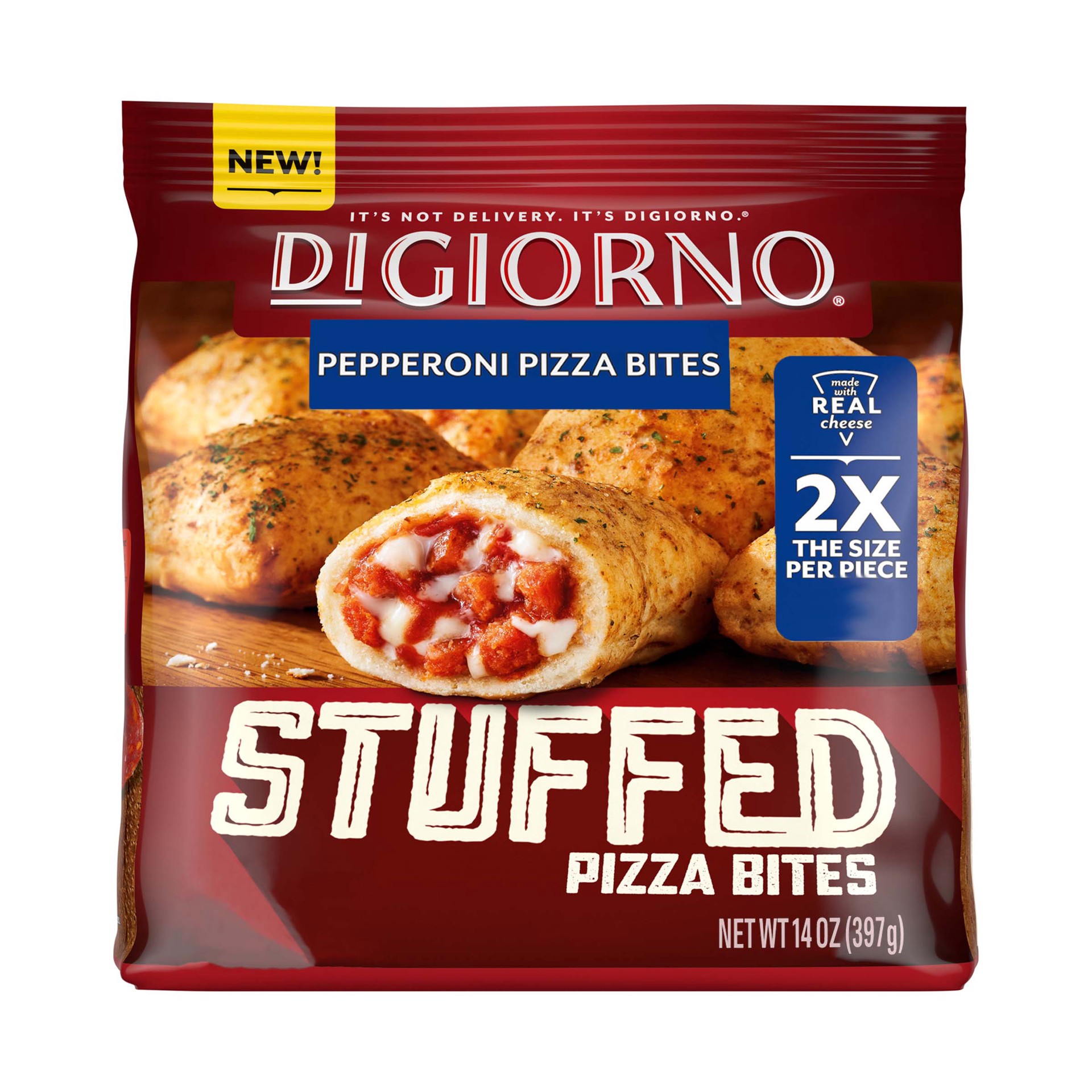 slide 1 of 8, DIGIORNO Frozen Pizza Bites - Frozen Pepperoni Pizza Bites - 15 Count Bag of Frozen Snacks, 14 oz