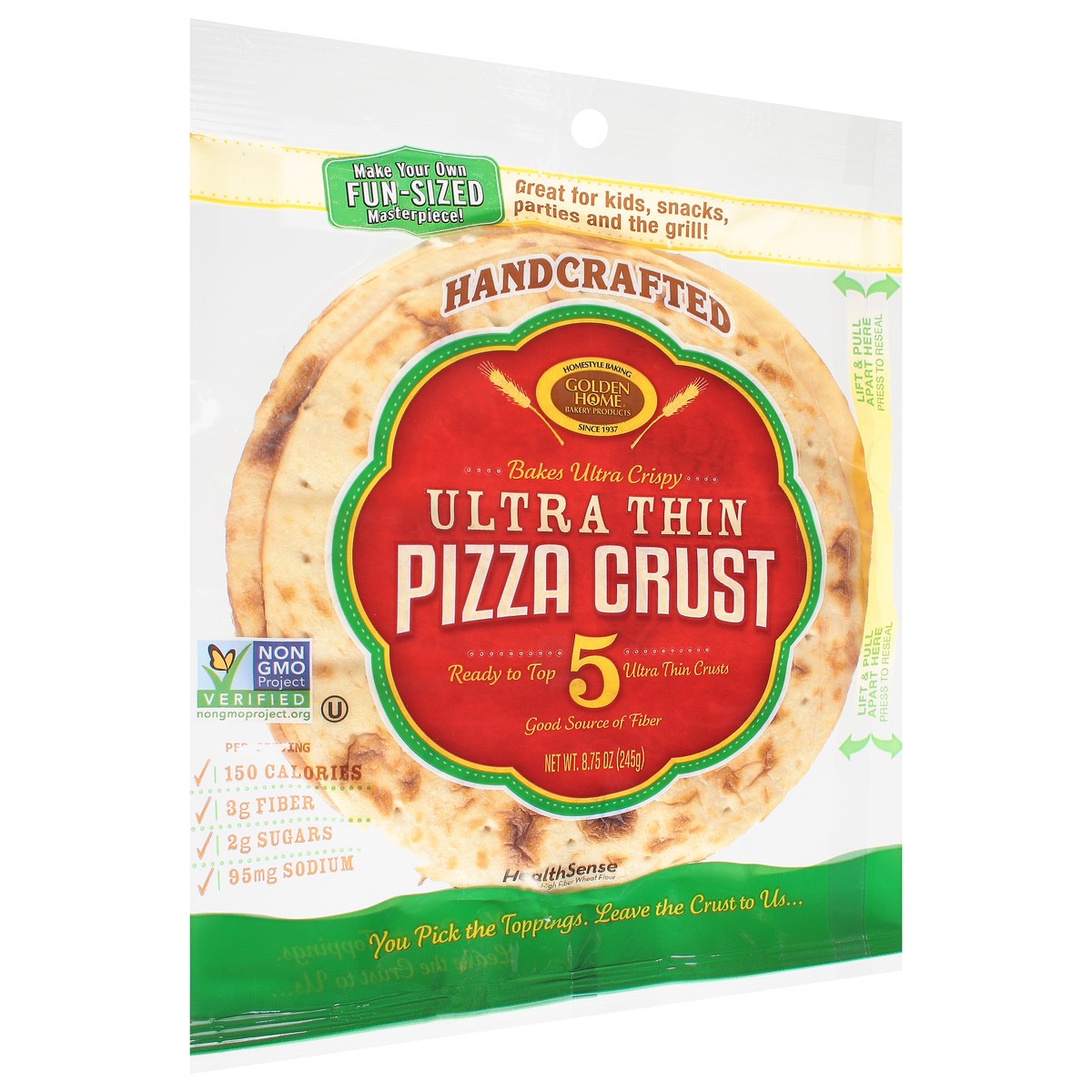 slide 3 of 12, Golden Home Ultra Thin Crispy Pizza Crusts - 7 Inch, 5 ct; 8.75 oz