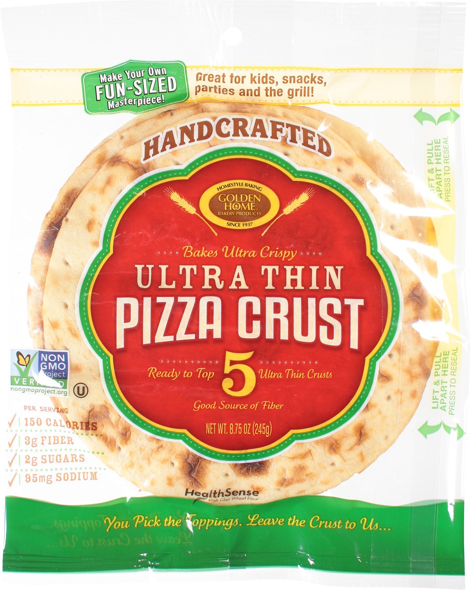 slide 5 of 12, Golden Home Ultra Thin Crispy Pizza Crusts - 7 Inch, 5 ct; 8.75 oz