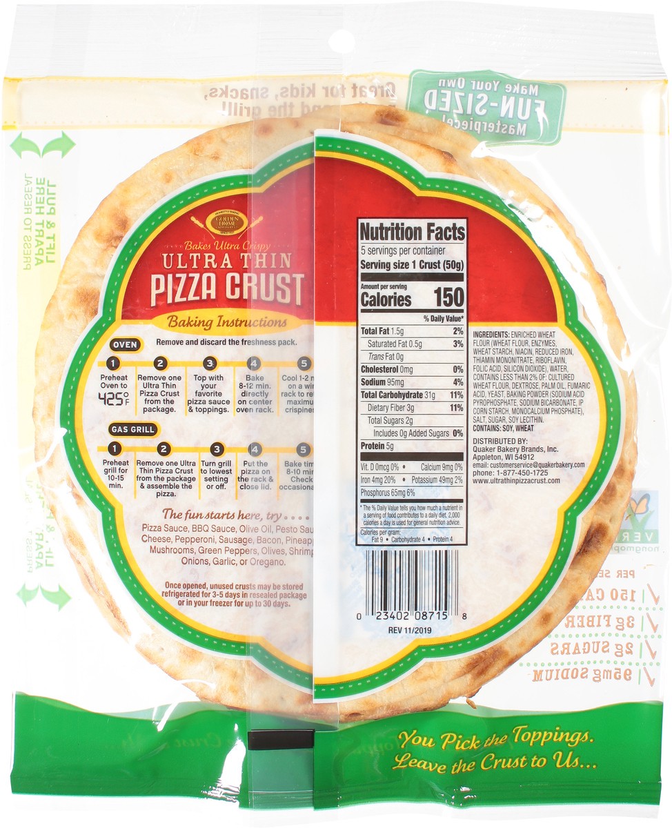 slide 6 of 12, Golden Home Ultra Thin Crispy Pizza Crusts - 7 Inch, 5 ct; 8.75 oz